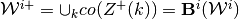 \mathcal{W}^{i+} = \cup_{k} co(Z^{+}(k)) = \mathbf{B}^i (\mathcal{W}^i)