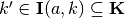 k' \in \mathbf{I}(a,k) \subseteq \mathbf{K}